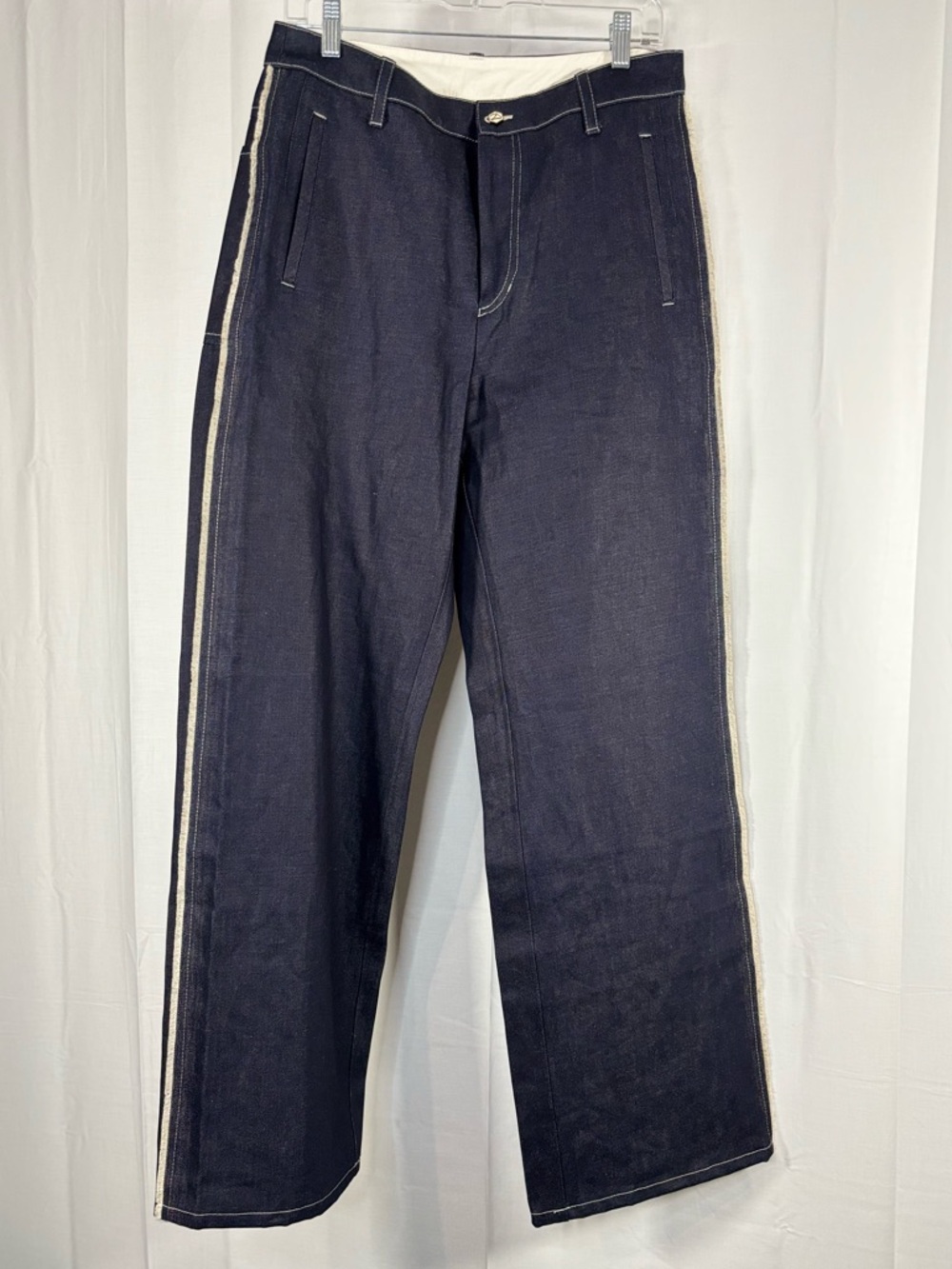 NWT ANTIPAST Women’s Navy Wide-Leg Denim Pants with Off White Side Stripe size 2
